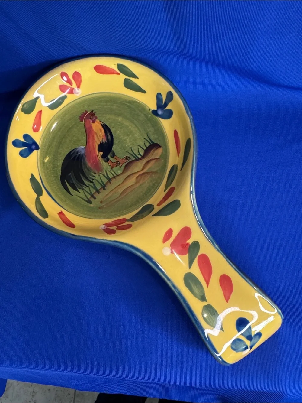 Style Eyes Rooster Spoon Rest Hand Painted Ceramic by Baum Brothers 9.25 x 5.0